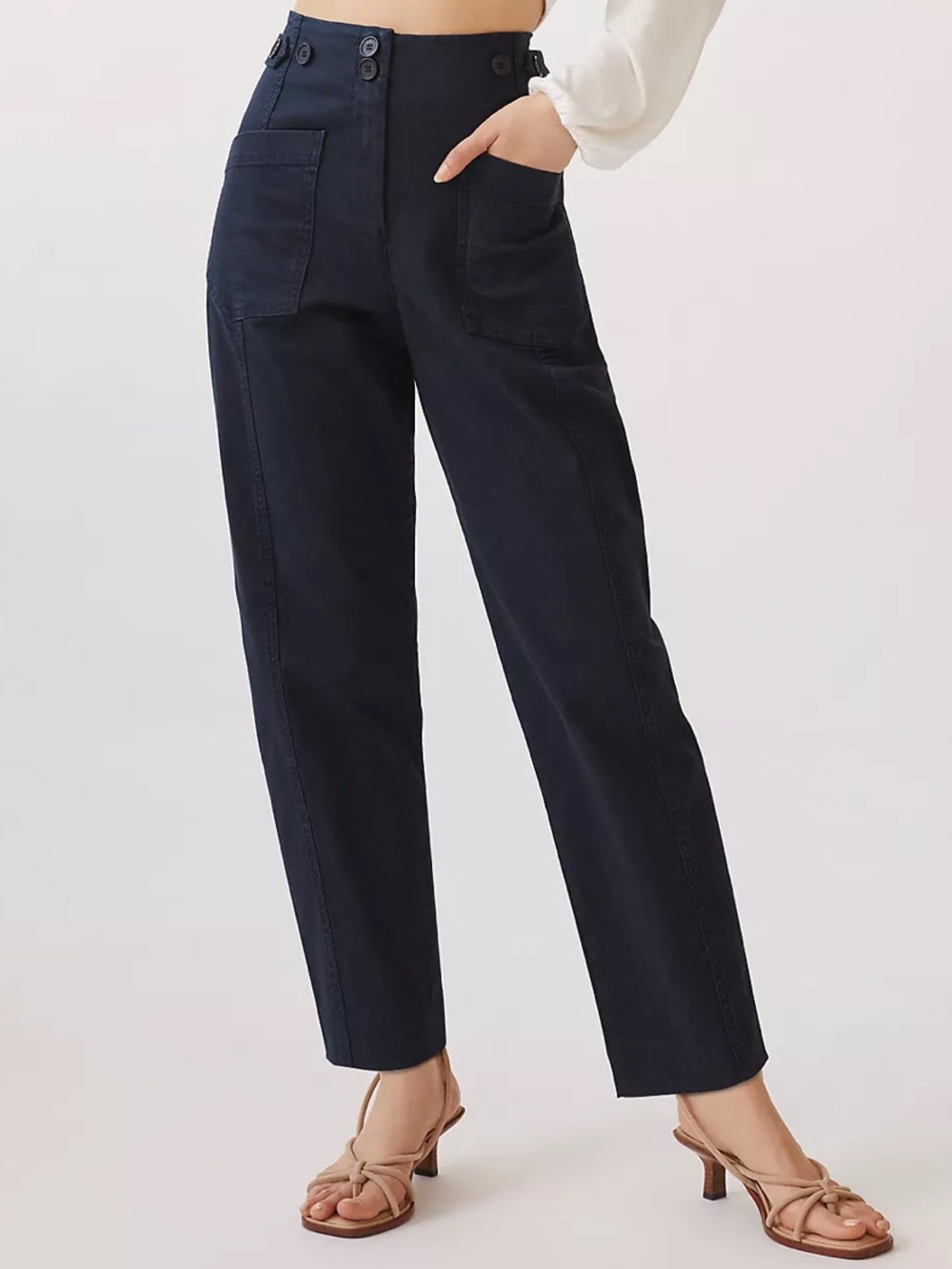 Anthropologie Maeve High-Rise Slim Curved Sailor Pants Black Patch Pockets-4
